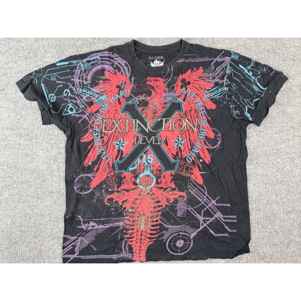 Vintage Xzavier Shirt Mens XL Black Extinction Level Graphic MMA‎ Y2K T-Shirt